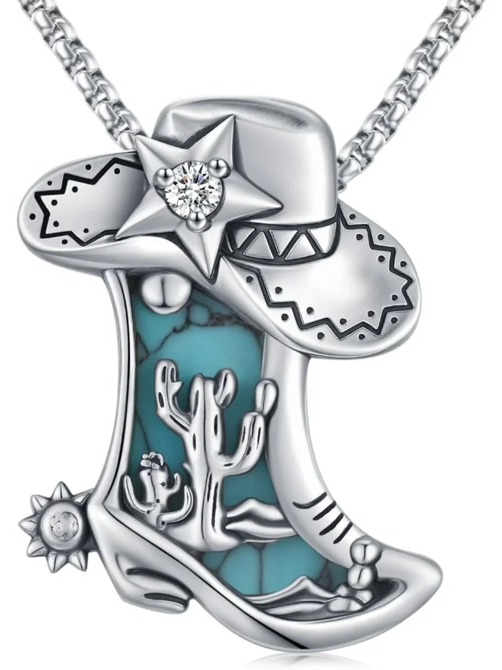 Women's Boot B Sterling Turquoise Pendant Highland Cow Skull Western Necklace